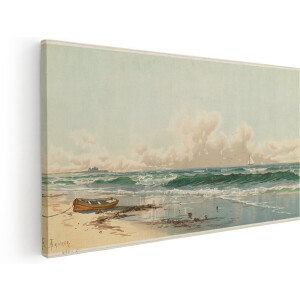Artaza Canvas Schilderij Strand - 140x70 cm - Groot - Wanddecoratie Kustlandschap - Muurdecoratie Zeilboot - Vintage Natuur Schilderijen Op Canvas