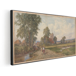 Artaza Canvas Schilderij Engels Dorp - 160x80 cm - Groot - Wanddecoratie Landschap - Muurdecoratie Oude Kerk - Schilderijen Op Canvas Romantisch