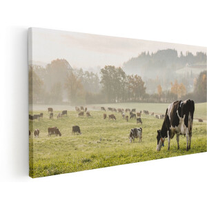 Artaza Canvas Schilderij Zwart Witte Koeien In De Wei - 180x90 cm - Groot - Wanddecoratie Woonkamer - Schilderijen - Muurdecoratie
