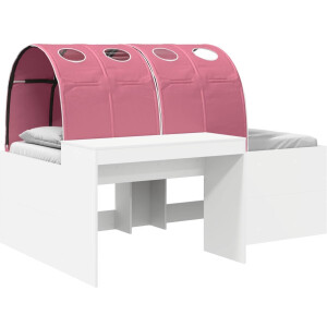 vidaXL - Bed - met - Tunnel - 3 - st - Wit - en - Roze - Bewerkt - hout
