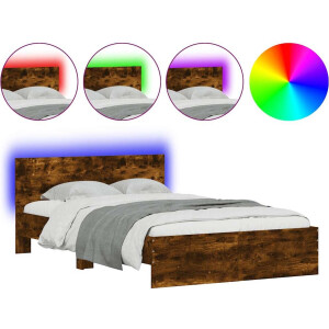 vidaXL - Bedframe - met - hoofdeinde - en - LED - gerookt - eikenkleurig - 140x200 - cm