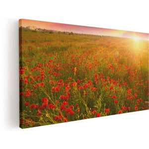 Artaza Canvas Schilderij Rode Klaproos Bloemenveld - Zonsondergang - 100x50 - Groot - Foto Op Canvas - Canvas Print