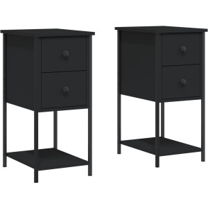 vidaXL - Nachtkastjes - 2 - st - 32x42x70 - cm - bewerkt - hout - zwart