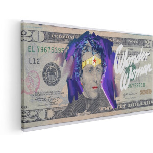 Artaza Canvas Schilderij Dollar Biljet - 140x70 cm - Groot - Wanddecoratie Wonder Woman - Muurdecoratie Modern - Schilderijen Op Canvas Popart