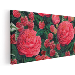 Artaza Canvas Schilderij Bloemen - 180x90 cm - Groot - Wanddecoratie Rozen Patroon - Muurdecoratie Fruit - Decoratie Vintage Botanisch