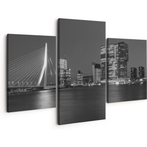 Artaza Canvas Schilderij Drieluik Rotterdamse Skyline - Zwart Wit - 150x120 - Groot - Foto Op Canvas - Canvas Print