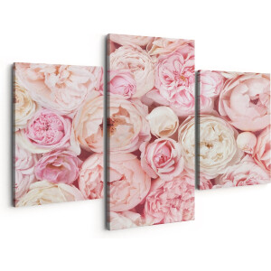 Artaza Canvas Schilderij Drieluik Witte Roze Rozen Boeket - Bloemen - 150x120 - Groot - Foto Op Canvas - Canvas Print