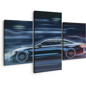 Artaza Canvas Schilderij Drieluik Zwarte Sportwagen Auto - 150x120 - Groot - Foto Op Canvas - Canvas Print