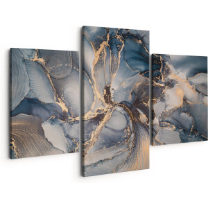 Artaza Canvas Schilderij Drieluik Abstracte Luxe Kunst - Zwart met Goud - 150x120 cm - Groot - Wanddecoratie Woonkamer - Schilderijen - Muurdecoratie