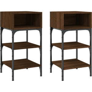 vidaXL - Nachtkastjes - 2 - st - 35x34,5x70 - cm - bewerkt - hout - bruin - eikenkleur