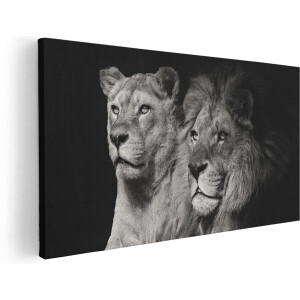 Artaza Canvas Schilderij Leeuw En Leeuwin - Zwart Wit - 80x40 - Foto Op Canvas - Canvas Print