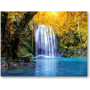 Oase aan waterval - Erawan waterval in de herfst, Thailand - 40x30 Canvas Liggend - Landschap - Natuur