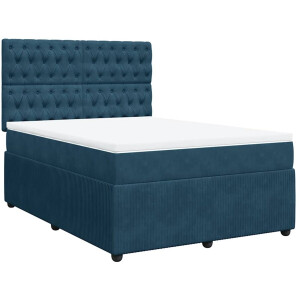 vidaXL - Boxspring - met - matras - fluweel - donkerblauw - 140x190 - cm