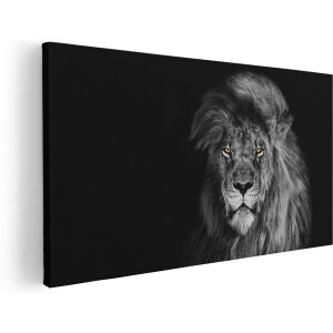 Artaza Canvas Schilderij Leeuw Met Oranje Ogen - Zwart Wit - 80x40 - Foto Op Canvas - Canvas Print
