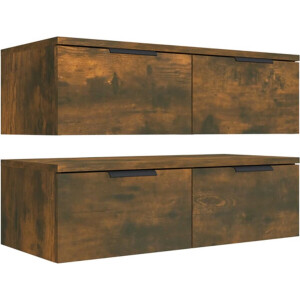 vidaXL - Wandkasten - 2 - st - 68x30x20 - cm - bewerkt - hout - gerookt - eiken