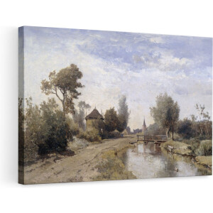 Artaza Canvas Schilderij Landschap bij Kortenhoef - Paul Joseph Constantin Gabriël - 90x60 - Kunst - Canvas Print - Muurdecoratie