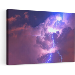 Artaza Canvas Schilderij - Blikseminslag tussen de Wolken - Onweer - 90x60 - Foto Op Canvas - Canvas Print - Muurdecoratie