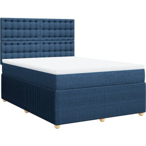 vidaXL - Boxspring - met - matras - stof - blauw - 140x200 - cm