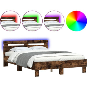 vidaXL - Bedframe - met - hoofdeinde - en - LED - gerookt - eikenkleurig - 120x200 - cm