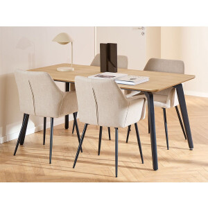 Cadiz eethoek tafel met 4 stoelen natuur, beige.