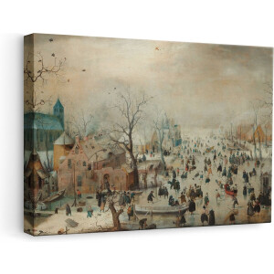 Artaza Canvas Schilderij Winterlandschap met Schaatsers - Hendrick Avercamp - 60x40 - Poster Foto op Canvas - Canvas Print