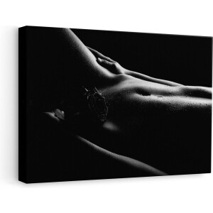 Artaza Canvas Schilderij Naakte Vrouwenlichaam met een Rode Roos - Erotiek - Zwart Wit - 60x40 - Foto Op Canvas - Canvas Print