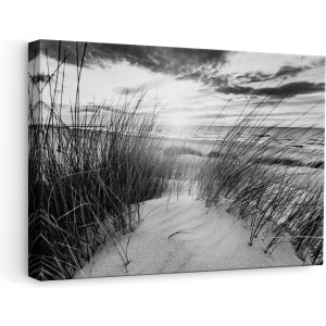 Artaza Canvas Schilderij Strand En Zee - 60x40 cm - Wanddecoratie Duinen - Muurdecoratie Zwart Wit - Kamer Accessoires Zonsondergang