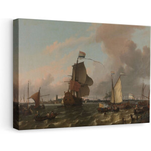 Artaza Canvas Schilderij Het Oorlogsschip Brielle op de Maas voor Rotterdam - Ludolf Bakhuysen - 60x40 cm - Wanddecoratie Slaapkamer - Poster Schilderijen - Muurdecoratie
