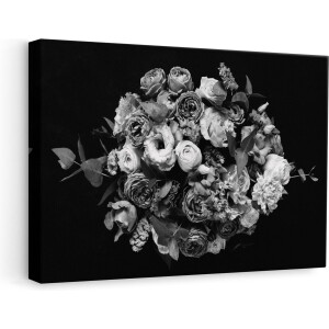 Artaza Canvas Schilderij Boeket met Verschillende Bloemen - Zwart Wit - 60x40 - Foto Op Canvas - Canvas Print