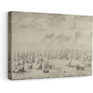 Artaza Canvas Schilderij De Zeeslag bij Terheide - Willem van de Velde - 60x40 - Poster Foto op Canvas - Canvas Print