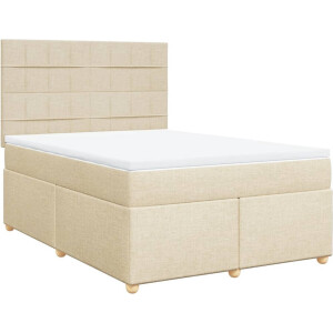 vidaXL - Boxspring - met - matras - stof - crèmekleurig - 160x200 - cm