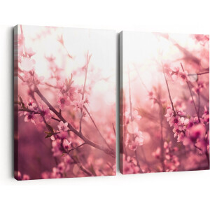 Artaza Canvas Schilderij Tweeluik Roze Bloesemboom Met Zonneschijn - 60x40 - Klein - Foto Op Canvas - Canvas Print