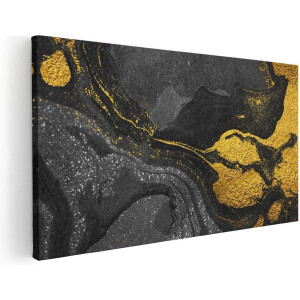 Artaza Canvas Schilderij Abstracte Kunst - Zwart Gouden Marmer - 100x50 - Groot - Foto Op Canvas - Canvas Print