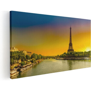 Artaza Canvas Schilderij Eiffeltoren In Parijs Tijdens Zonsopgang - 100x50 - Groot - Foto Op Canvas - Canvas Print