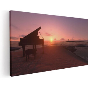 Artaza Canvas Schilderij Piano op het Strand bij Zonsondergang - 100x50 - Groot - Foto Op Canvas - Canvas Print
