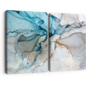 Artaza Canvas Schilderij Tweeluik Abstracte Kunst - Blauwe Grijze Marmer - 60x40 - Klein - Foto Op Canvas - Canvas Print