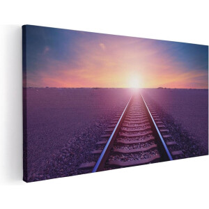 Artaza Canvas Schilderij Rails Spoorweg In De Woestijn Bij Zonondergang - 80x40 - Foto Op Canvas - Canvas Print