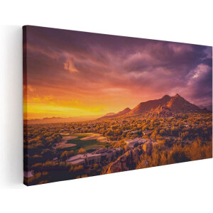 Artaza Canvas Schilderij Zonsondergang - 100x50 cm - Wanddecoratie Bergen - Muurdecoratie Landschap - Schilderijen Op Canvas Natuur