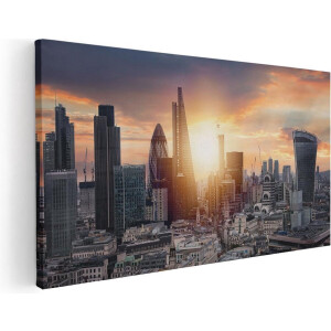 Artaza Canvas Schilderij Londen Skyline - 40x20 cm - Klein - Wanddecoratie Zonsondergang - Muurdecoratie Stad - Schilderijen Op Canvas