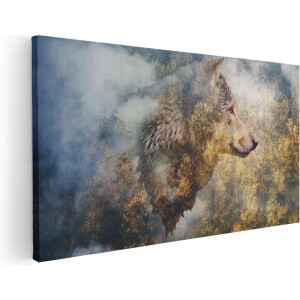 Artaza Canvas Schilderij Wolvenkop Op Een Herfstbos - Wolf - Abstract - 60x30 - Foto Op Canvas - Canvas Print