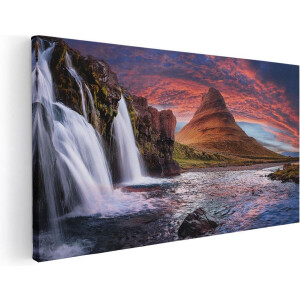 Artaza Canvas Schilderij Waterval Bij Een berg - 120x60 - Groot - Foto Op Canvas - Canvas Print