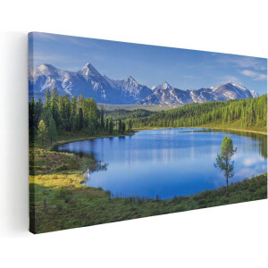 Artaza Canvas Schilderij Meer Bij De Bergen In Het Bos - 40x20 - Klein - Foto Op Canvas - Canvas Print