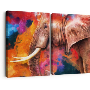 Artaza Canvas Schilderij Tweeluik Kleurrijke Olifant - Abstract - 180x120 - Groot - Foto Op Canvas - Canvas Print