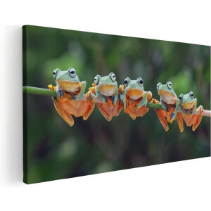 Artaza Canvas Schilderij Groep Kikkers op een Tak - 80x40 - Foto Op Canvas - Canvas Print