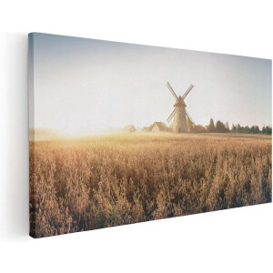 Artaza Canvas Schilderij Windmolen in het Veld - 100x50 - Groot - Foto Op Canvas - Canvas Print