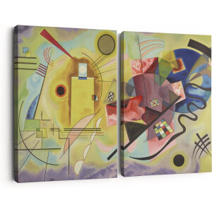 Artaza Canvas Schilderij Tweeluik Geel, Rood, Blauw - Wassily Kandinksy - 120x80 cm - Wanddecoratie Woonkamer - Schilderijen - Muurdecoratie