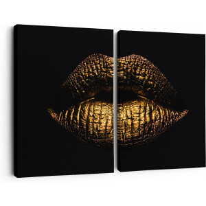 Artaza Canvas Schilderij Tweeluik Gouden Lippen - 60x40 - Klein - Foto Op Canvas - Canvas Print