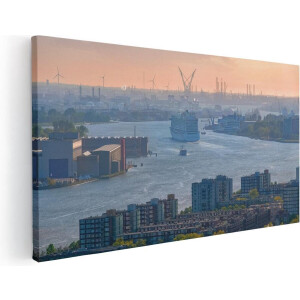 Artaza Canvas Schilderij Rotterdam - 40x20 cm - Klein - Wanddecoratie Skyline - Muurdecoratie Haven - Schilderijen Op Canvas Zonsondergang