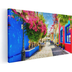 Artaza Canvas Schilderij Kleurrijke Straat op het Eiland Kos, Griekenland - 80x40 - Foto Op Canvas - Canvas Print