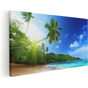 Artaza Canvas Schilderij Strand Tijdens Zonsondergang In Seychellen - 40x20 - Klein - Foto Op Canvas - Canvas Print